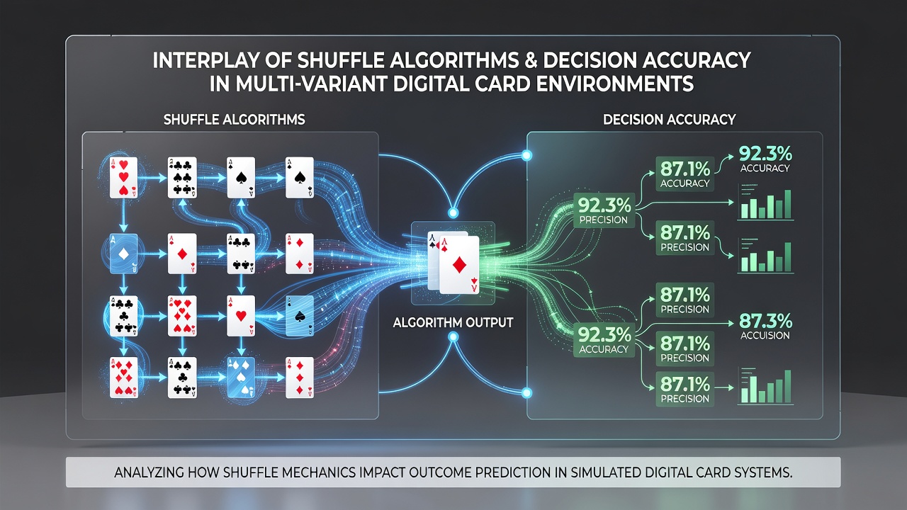 Comparison of decision accuracy metrics across different shuffle methods in digital card variants
