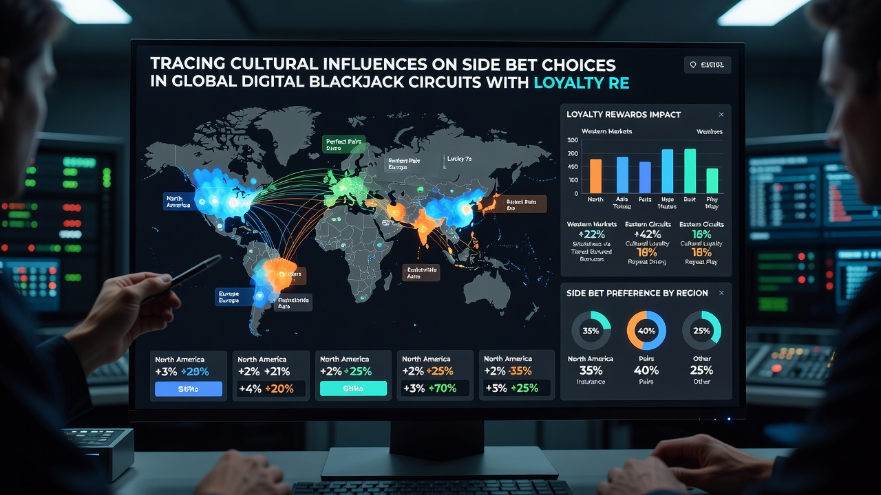 Digital loyalty dashboard tracking side bet activity and reward tiers for international blackjack players